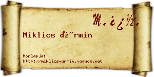 Miklics Ármin névjegykártya